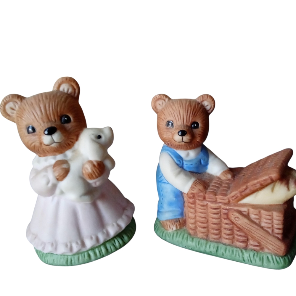 Homco Bear Figurines in Pink and Blue